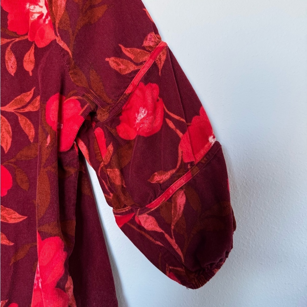 Sonoma Floral Corduroy Blouse Boho Cottagecore Puff Sleeve Top Petite Medium - Picture 5 of 5